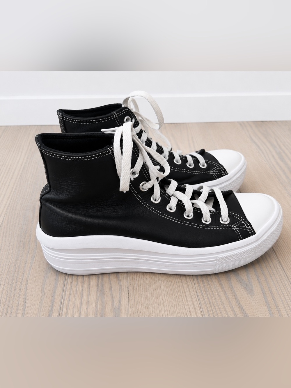 CONVERSE Chuck Taylor All Star Move Black Leather Platform High Top Sneakers